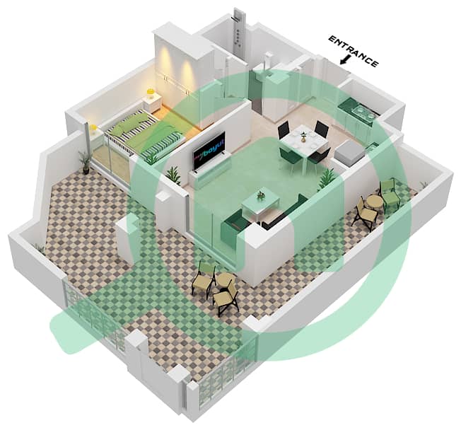 兰花公寓 - 1 卧室公寓单位09-FLOOR 1戶型图 interactive3D
