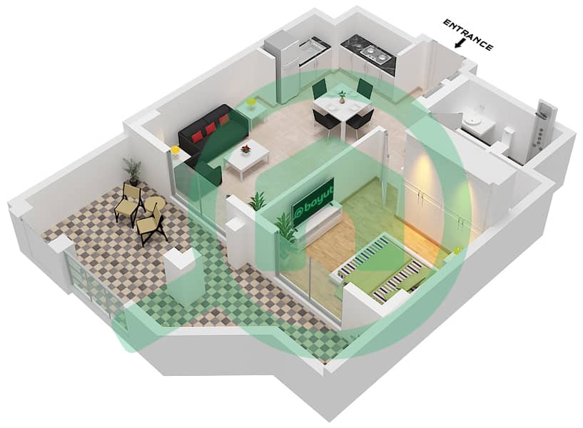 兰花公寓 - 1 卧室公寓单位M2-FLOOR MEZZANINE戶型图 interactive3D
