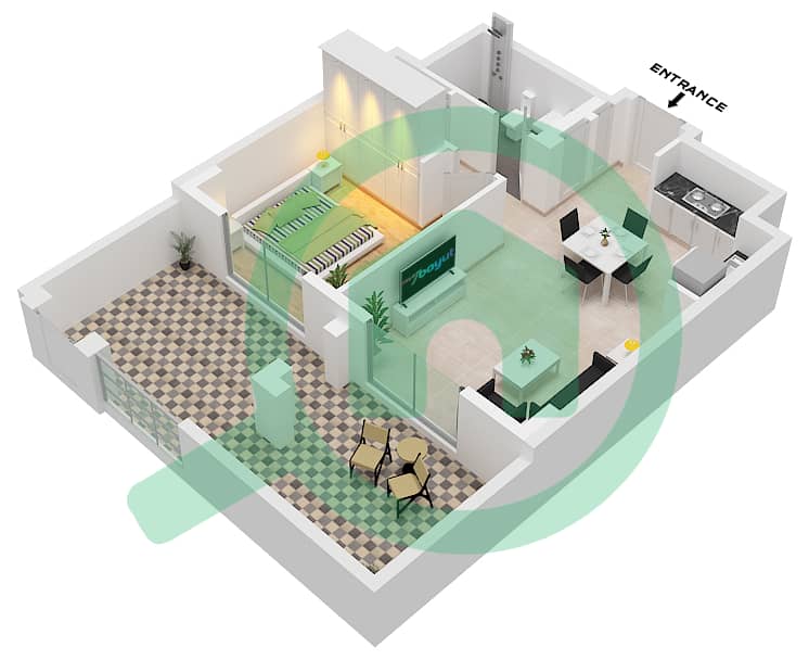 المخططات الطابقية لتصميم الوحدة M3-FLOOR MEZZANINE شقة 1 غرفة نوم - أوركيد interactive3D