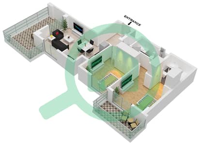 المخططات الطابقية لتصميم الوحدة 06-FLOOR 1,2-9 شقة 2 غرفة نوم - أوركيد