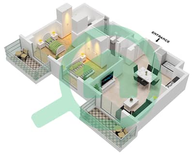 المخططات الطابقية لتصميم الوحدة 07-FLOOR 1,2-9 شقة 2 غرفة نوم - أوركيد
