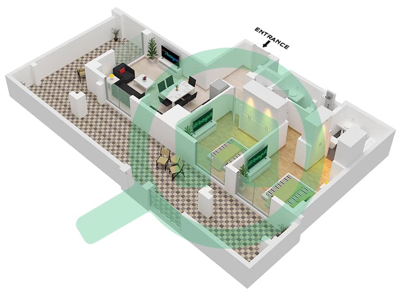 兰花公寓 - 2 卧室公寓单位M4-FLOOR MEZZANINE戶型图 interactive3D