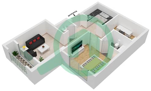 المخططات الطابقية لتصميم النموذج / الوحدة C / UNIT 4,6,13,15 شقة 1 غرفة نوم - برج التيتيود