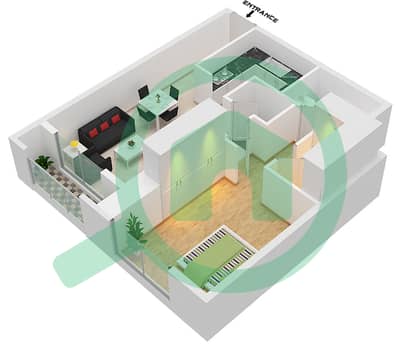 المخططات الطابقية لتصميم النموذج / الوحدة D / UNIT 5,14 شقة 1 غرفة نوم - برج التيتيود