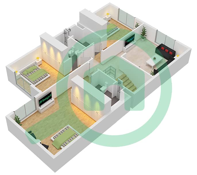 Shaghrafa 1 - 3 Bedroom Commercial Villa Type AP / END Floor plan First Floor interactive3D