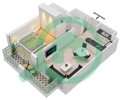 المخططات الطابقية لتصميم الوحدة 3 شقة 1 غرفة نوم - برج سيدني