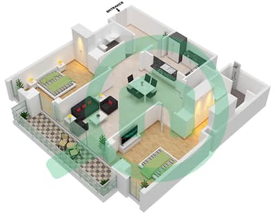 المخططات الطابقية لتصميم التصميم 04-FLOOR 1-4 شقة 2 غرفة نوم - برج ستاند بوينت 2