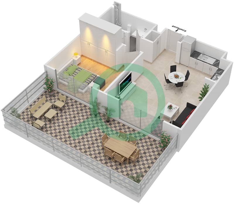 高尔夫景观高层豪华住宅 - 1 卧室公寓类型1B戶型图 Floor 1
A101,A110-A112,B101 interactive3D