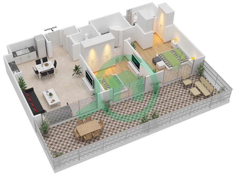المخططات الطابقية لتصميم النموذج 2B شقة 2 غرفة نوم - غولف فيوز Floor 1
A102-A104,A107-A109,A118 interactive3D