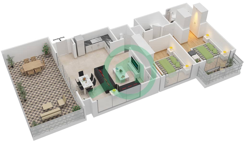 高尔夫景观高层豪华住宅 - 2 卧室公寓类型2C戶型图 Floor 6,10
A605,B1004 interactive3D