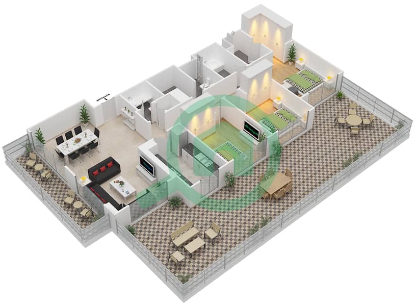 المخططات الطابقية لتصميم النموذج 3B شقة 3 غرف نوم - غولف فيوز Floor 1
A105,B104 interactive3D