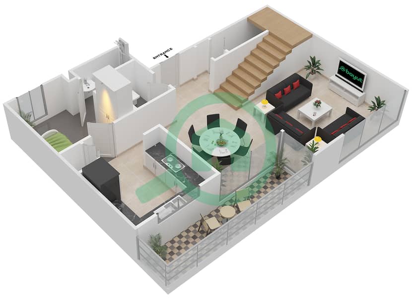 高尔夫景观高层豪华住宅 - 3 卧室公寓类型P戶型图 Ground Floor interactive3D