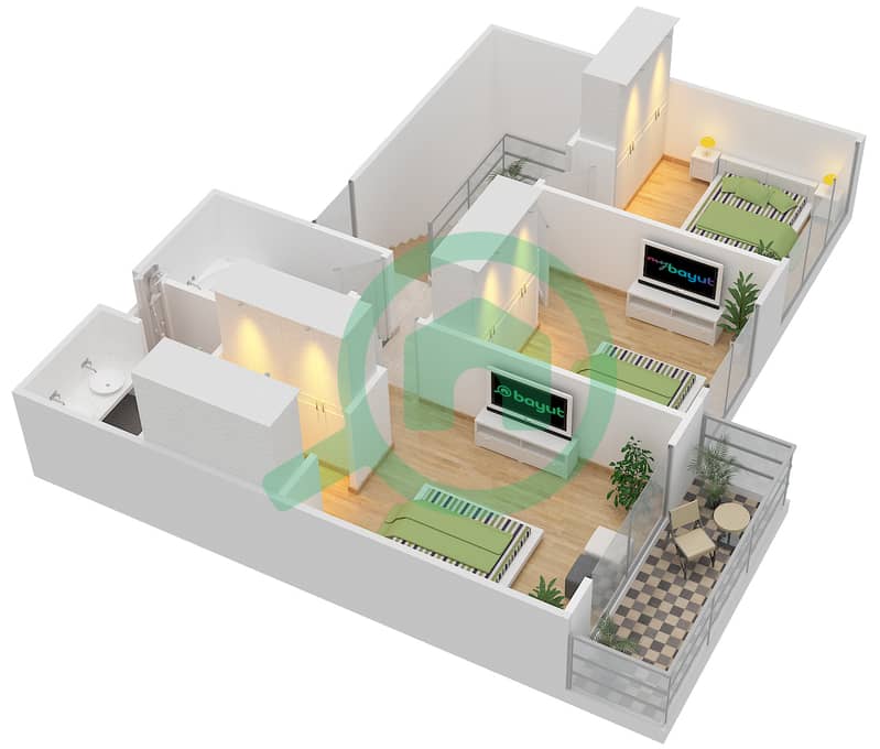 高尔夫景观高层豪华住宅 - 3 卧室公寓类型P戶型图 First Floor interactive3D