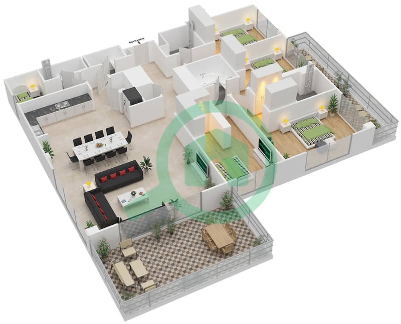 المخططات الطابقية لتصميم النموذج 4A شقة 4 غرف نوم - غولف فيوز Floor 7,11
A705,B1103 interactive3D