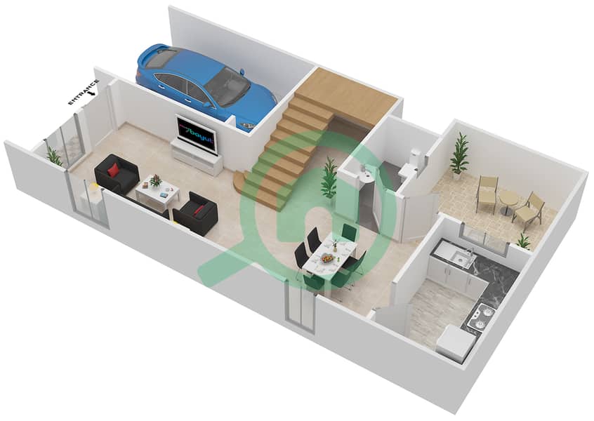 Zone 9 - 2 Bedroom Villa Type D3 Floor plan Ground Floor interactive3D