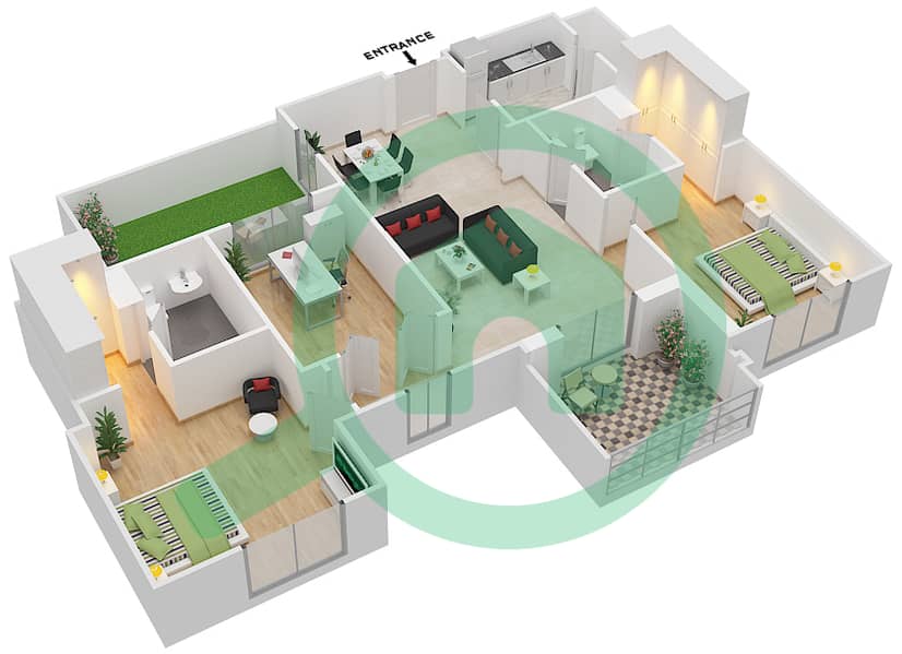 المخططات الطابقية لتصميم الوحدة 1 / FLOOR 4 شقة 2 غرفة نوم - يانسون 6 Floor 4 interactive3D