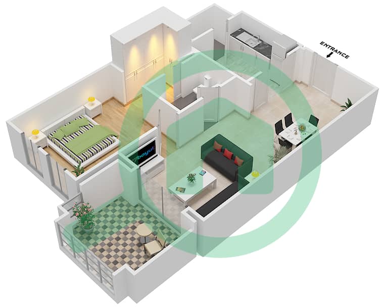 المخططات الطابقية لتصميم الوحدة 2 / FLOOR 1-3 شقة 1 غرفة نوم - يانسون 6 Floor 1-3 interactive3D