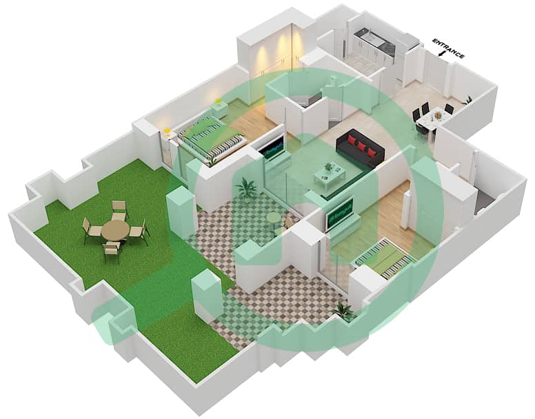 المخططات الطابقية لتصميم الوحدة 2 / GROUND FLOOR شقة 2 غرفة نوم - يانسون 6 Ground Floor interactive3D