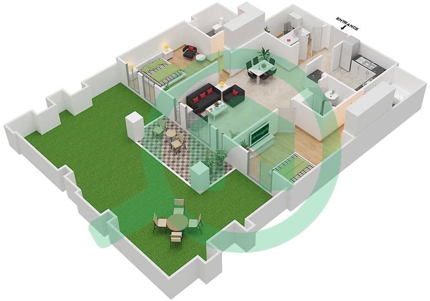 المخططات الطابقية لتصميم الوحدة 3 / GROUND FLOOR شقة 2 غرفة نوم - يانسون 6 Ground Floor interactive3D