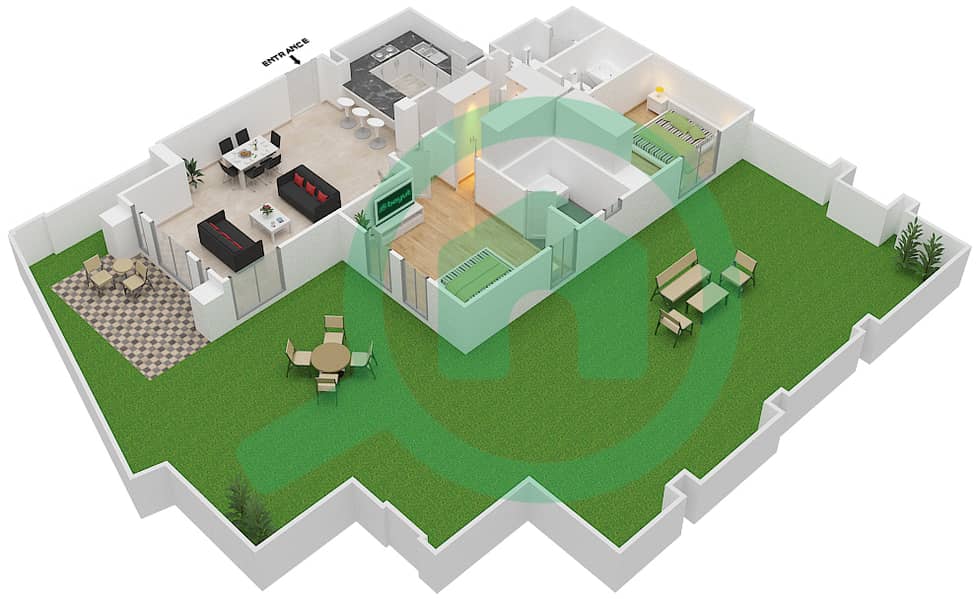 المخططات الطابقية لتصميم الوحدة 4 / GROUND FLOOR شقة 2 غرفة نوم - يانسون 6 Ground Floor interactive3D