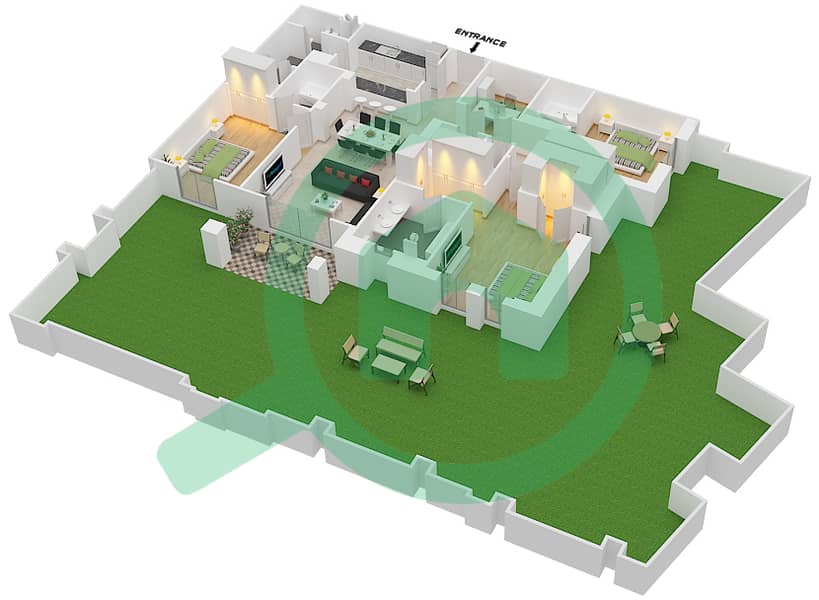 المخططات الطابقية لتصميم الوحدة 5 / GROUND FLOOR شقة 3 غرف نوم - يانسون 6 Ground Floor interactive3D