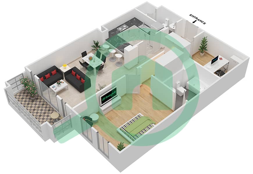 المخططات الطابقية لتصميم الوحدة 6 / FLOOR 1-3 شقة 1 غرفة نوم - يانسون 6 Floor 1-3 interactive3D