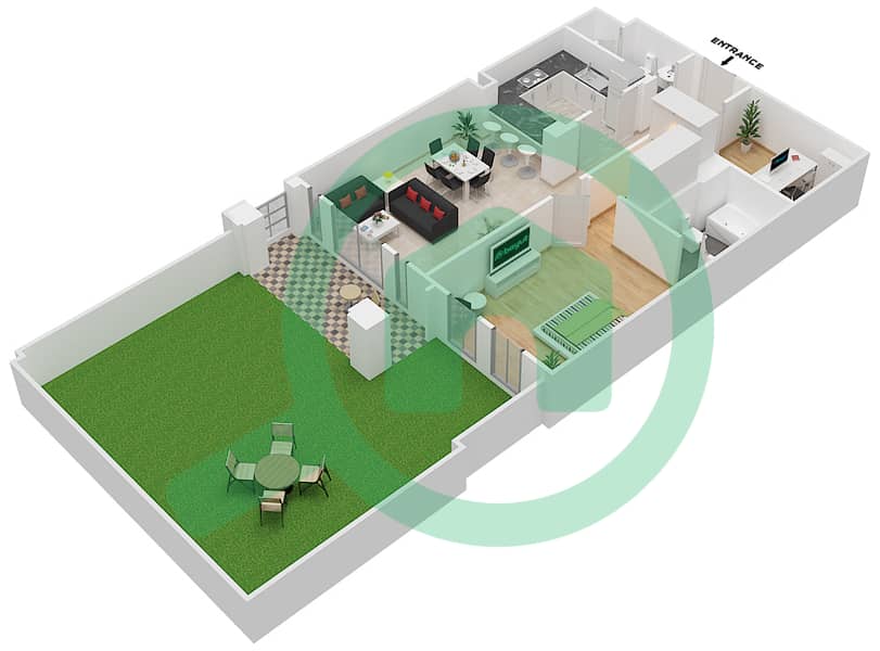 المخططات الطابقية لتصميم الوحدة 6 / GROUND FLOOR شقة 1 غرفة نوم - يانسون 6 Ground Floor interactive3D