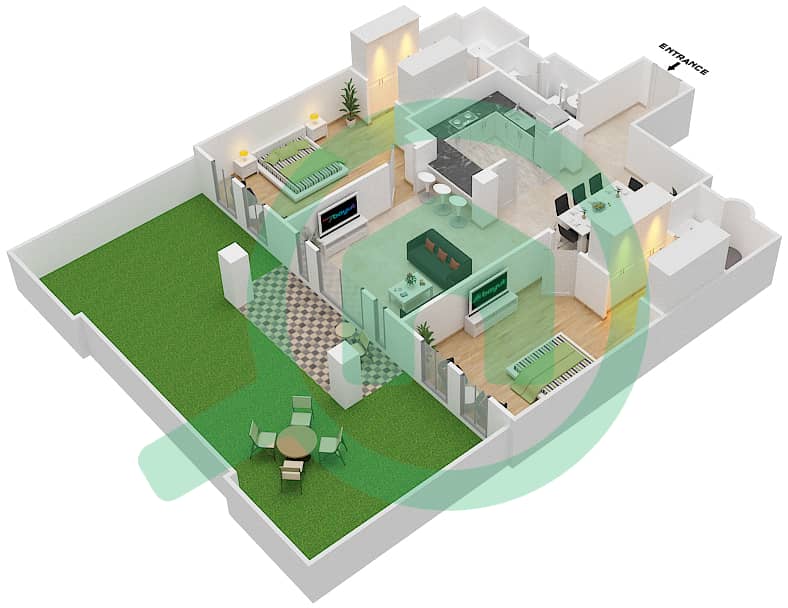 المخططات الطابقية لتصميم الوحدة 8 / GROUND FLOOR شقة 2 غرفة نوم - يانسون 6 Ground Floor interactive3D