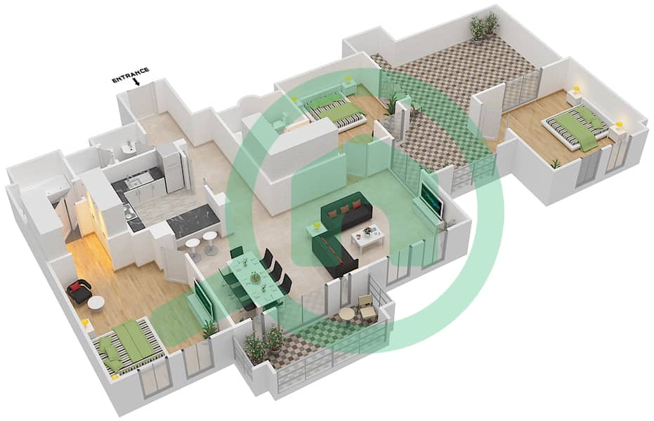 Янсун 6 - Апартамент 3 Cпальни планировка Тип 8 / FLOOR 4 Floor 4 interactive3D