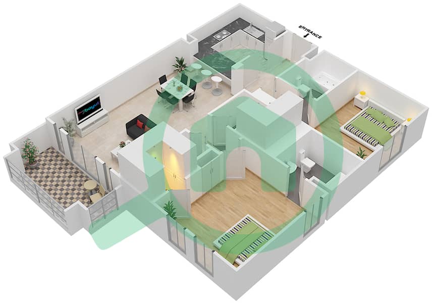 المخططات الطابقية لتصميم الوحدة 10 / FLOOR 1-4 شقة 2 غرفة نوم - يانسون 6 Floor 1-4 interactive3D