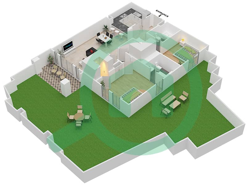 المخططات الطابقية لتصميم الوحدة 10 / GROUND FLOOR شقة 2 غرفة نوم - يانسون 6 Ground Floor interactive3D