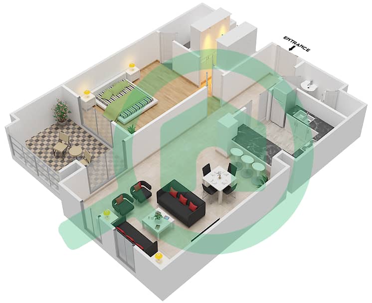 燕舒6号楼 - 1 卧室公寓单位11 / FLOOR 1戶型图 Floor 1 interactive3D
