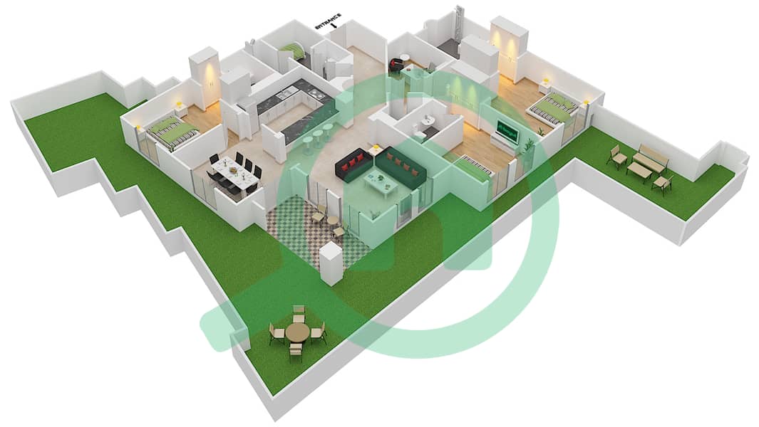المخططات الطابقية لتصميم الوحدة 9 / GROUND FLOOR شقة 3 غرف نوم - يانسون 6 Ground Floor interactive3D