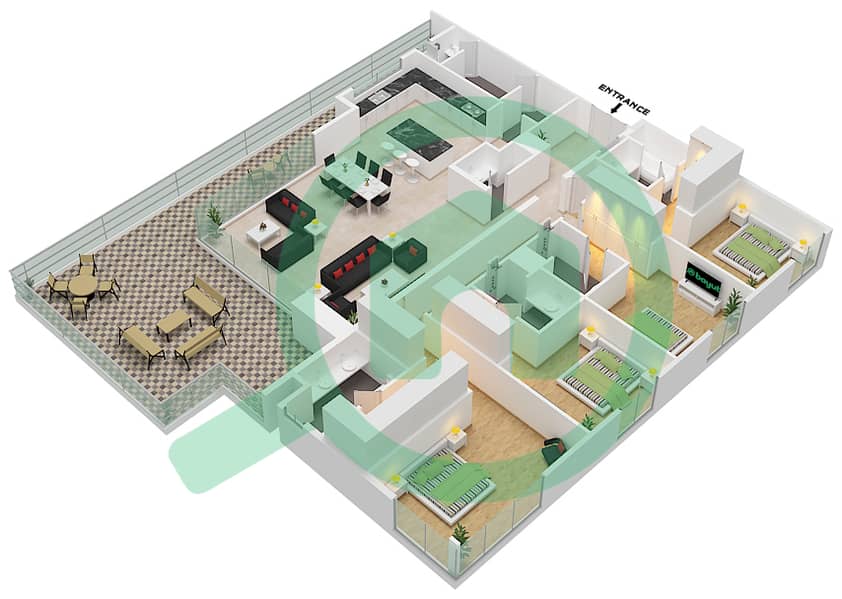 Elara Building 3 - 4 Bedroom Apartment Type/unit 4A / UNIT 2 FLOOR 10 Floor plan Floor 10 interactive3D