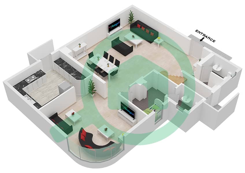 المخططات الطابقية لتصميم النموذج D فيلا تجارية 4 غرف نوم - فلل D Ground Floor interactive3D