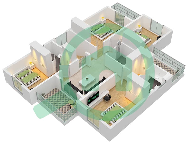 C Villas - 5 Bedroom Commercial Villa Type C Floor plan First Floor interactive3D