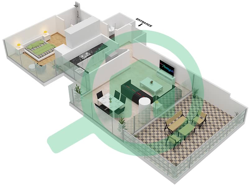 المخططات الطابقية لتصميم الوحدة 01A / FLOOR-6 شقة 1 غرفة نوم - لوريتو 3A interactive3D