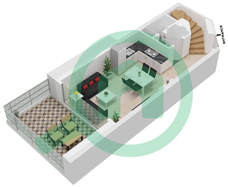 SLS Dubai Hotel & Residences - 1 Bedroom Apartment Type DUPLEX A Floor plan Lower Floor interactive3D