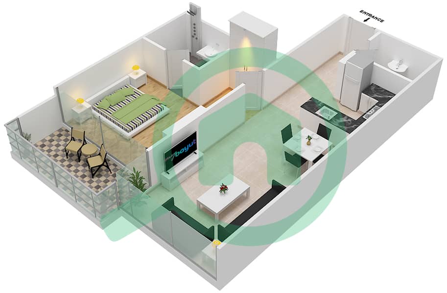 المخططات الطابقية لتصميم الوحدة 04 FLOOR 9 شقة 1 غرفة نوم - لوريتو 3A Floor-9 interactive3D