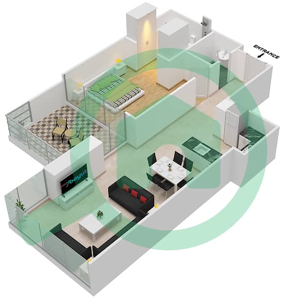 المخططات الطابقية لتصميم الوحدة 03 FLOOR 9 شقة 1 غرفة نوم - لوريتو 3A Floor-9 interactive3D