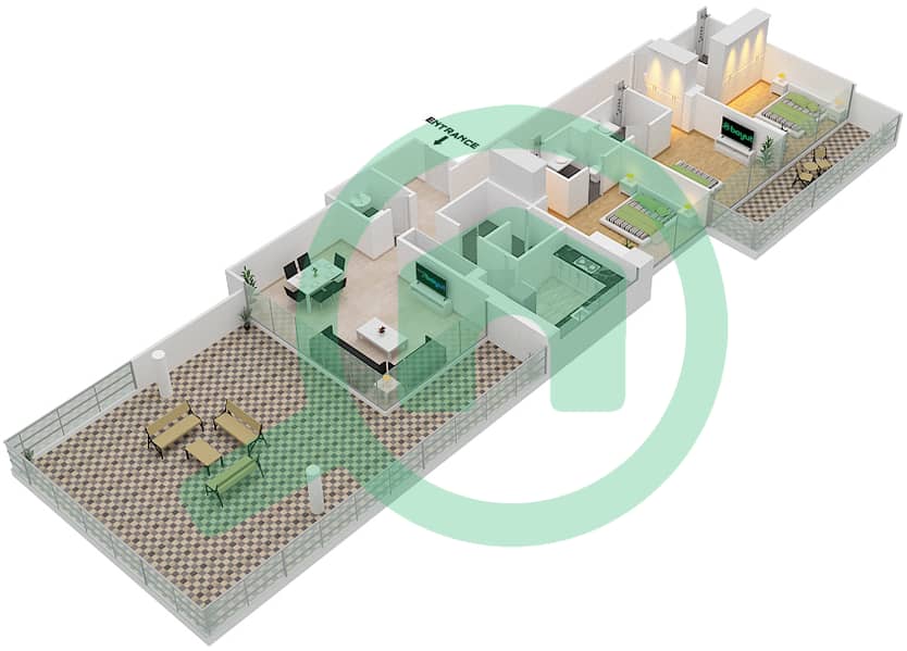 المخططات الطابقية لتصميم الوحدة 02 FLOOR 9 شقة 3 غرف نوم - لوريتو 3A Floor-9 interactive3D