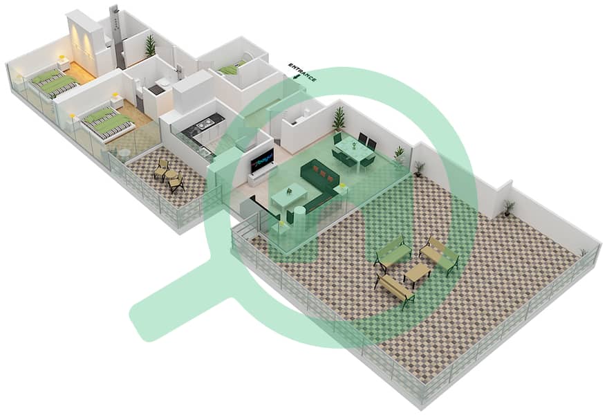 المخططات الطابقية لتصميم الوحدة 01 FLOOR 9 شقة 2 غرفة نوم - لوريتو 3A Floor-9 interactive3D