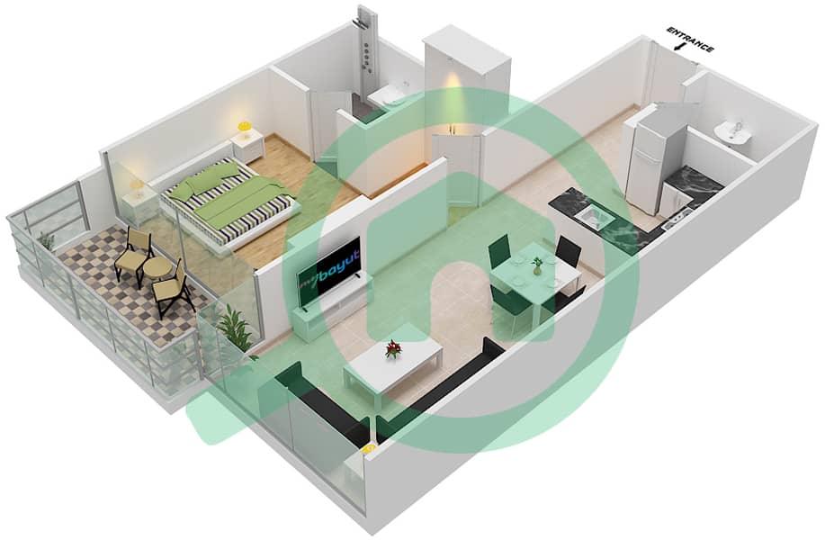 المخططات الطابقية لتصميم الوحدة 05 FLOOR 7-8 شقة 1 غرفة نوم - لوريتو 3A Floor 7-8 interactive3D