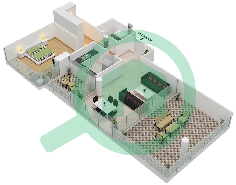 المخططات الطابقية لتصميم الوحدة 01A FLOOR 7 شقة 1 غرفة نوم - لوريتو 3A Floor 7 interactive3D