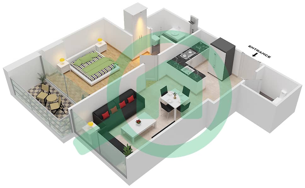المخططات الطابقية لتصميم الوحدة 12A FLOOR 6 شقة 1 غرفة نوم - لوريتو 3A Floor 6 interactive3D