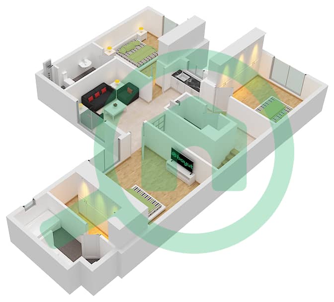 Shaghrafa 1 - 3 Bedroom Commercial Villa Type/unit EP / MID Floor plan First Floor interactive3D