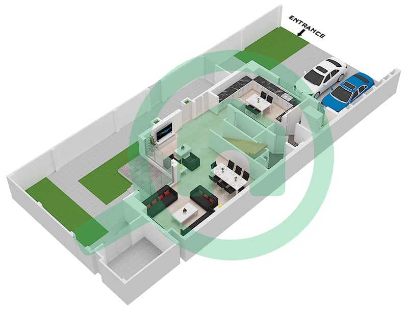 Shaghrafa 1 - 3 Bedroom Commercial Villa Type/unit C / END Floor plan Ground Floor interactive3D