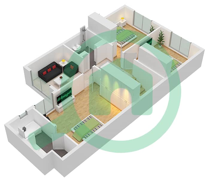 Shaghrafa 1 - 3 Bedroom Commercial Villa Type/unit C / END Floor plan First Floor interactive3D