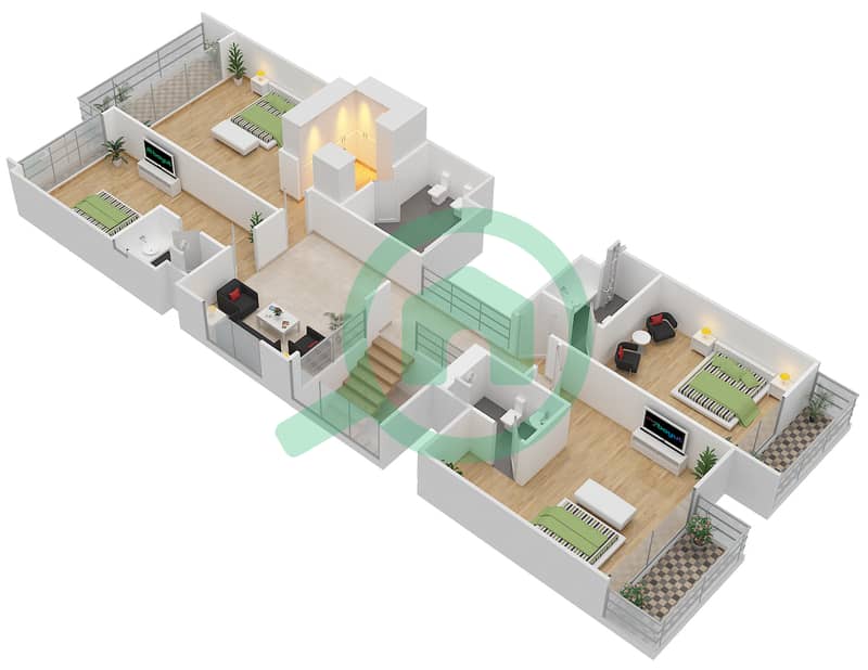 المخططات الطابقية لتصميم النموذج D-1 فیلا 5 غرف نوم - ذا تورف First Floor interactive3D