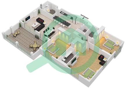 المخططات الطابقية لتصميم النموذج 1 / FLOOR 5-6 شقة 3 غرف نوم - برج لا سيرين 2